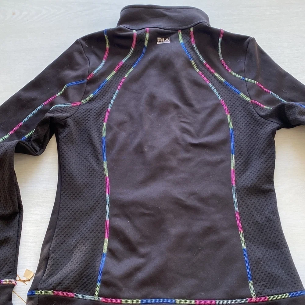 Fila Sport Athletic Track Jacket Full Zip Rainbow Trim Thumb Holes - Picture 7 of 12